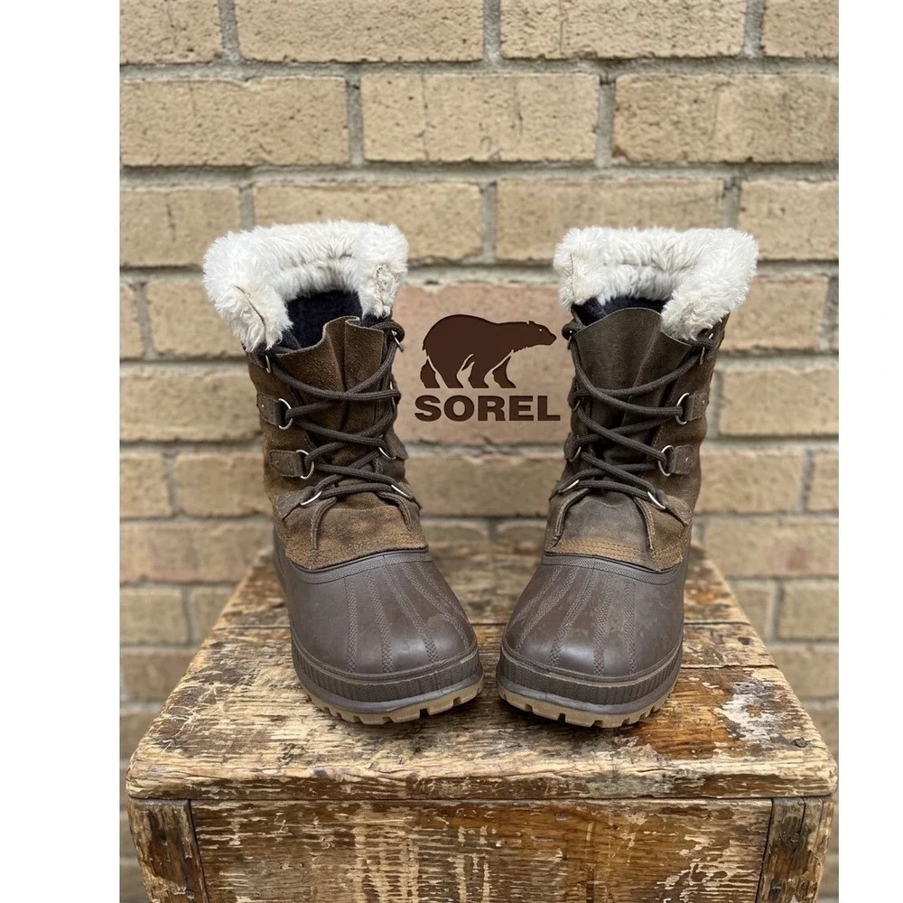 🔥Vintage SOREL🤑Brown Suede‎ Winter Pac Boots Made in USA Size 9 Steel Shank